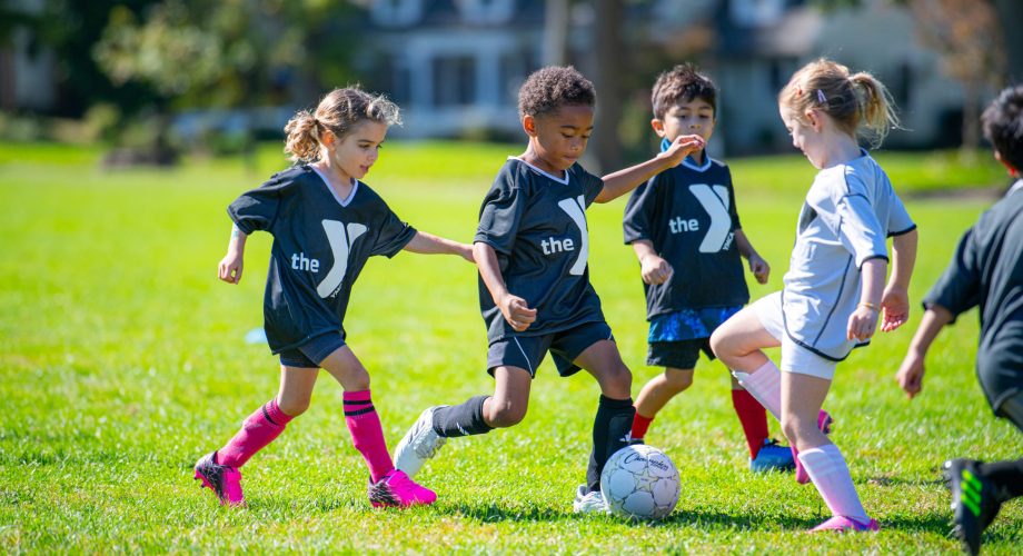 Kids playing soccer at Summit Area YMCA