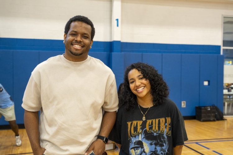 woman and man smiling